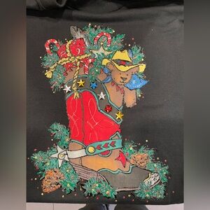 Christmas Holiday Country Bear In A Boot Handmaid Puffy Paint Shirt Size Large.